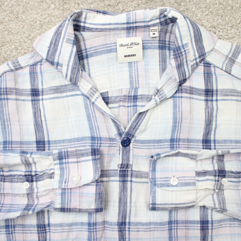 Baird McNutt Murano Shirt Mens Medium Pink/Blue  100% Linen Mandarin Collar L/S